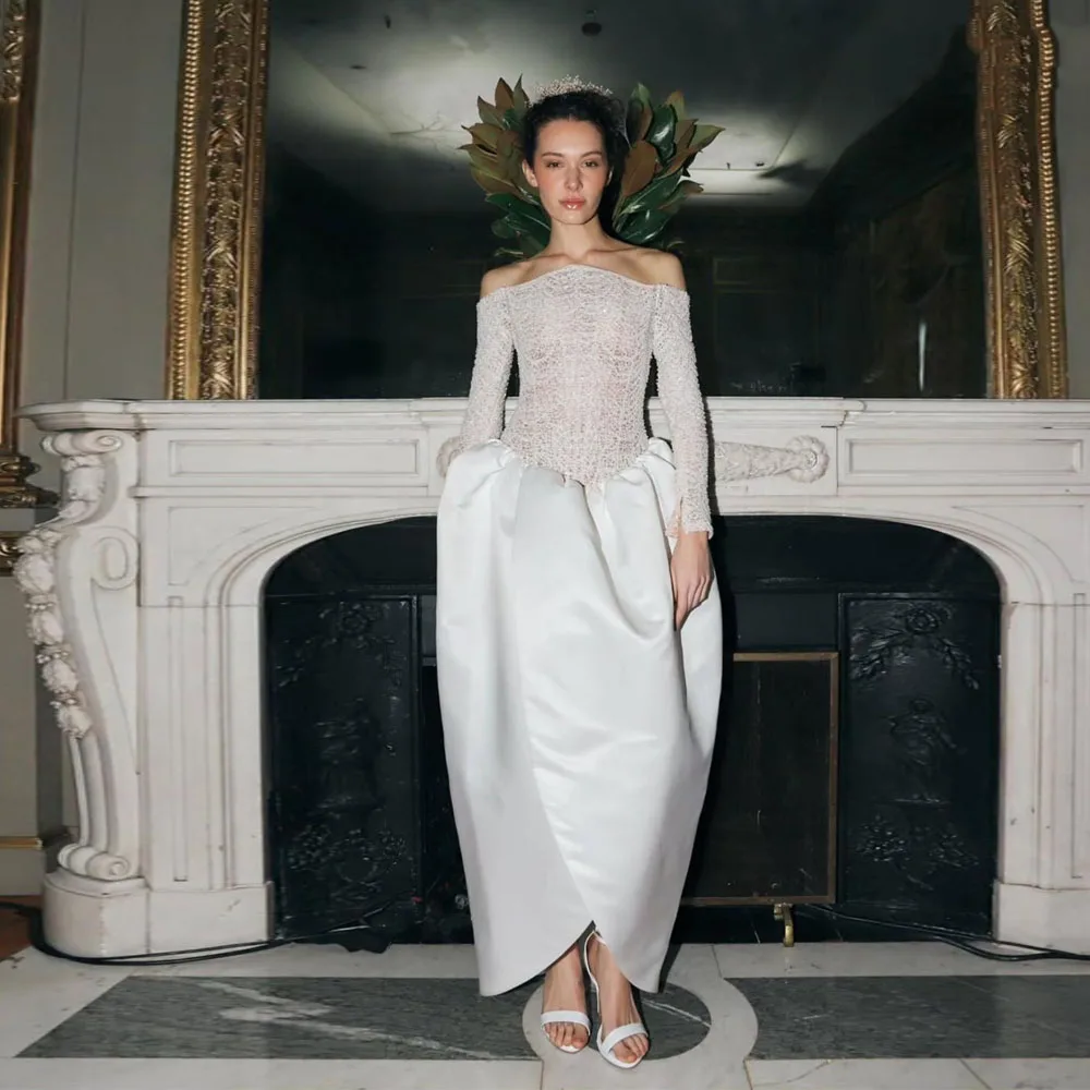 2026 Customized High Quality Wedding Dresses Off Shoulder Long Sleeves Robes Engagement Banquet Vestidos De Novias Customized
2026 Customized High Quality Wedding Dresses Off Shoulder Long Sleeves Robes Engagement Banquet Vestidos De Novias Customized