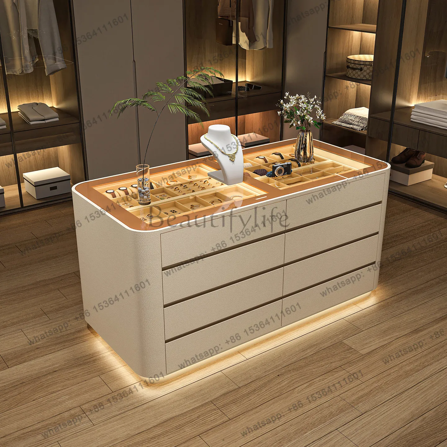 Light luxury high-end jewelry display cabinet storage island cloakroom
Light luxury high-end jewelry display cabinet storage island cloakroom