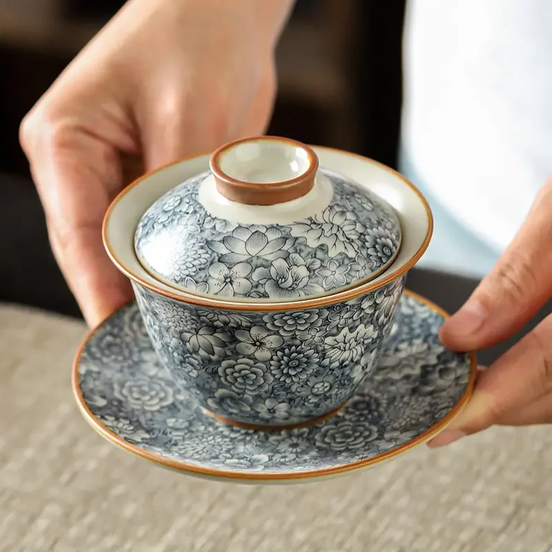 180ml Gaiwan Blue and White Ru Kiln Three Talent Bowl and Tea Cup with Lid Home Tea Bowl and Tea Set
180ml Gaiwan Blue and White Ru Kiln Three Talent Bowl and Tea Cup with Lid Home Tea Bowl and Tea Set