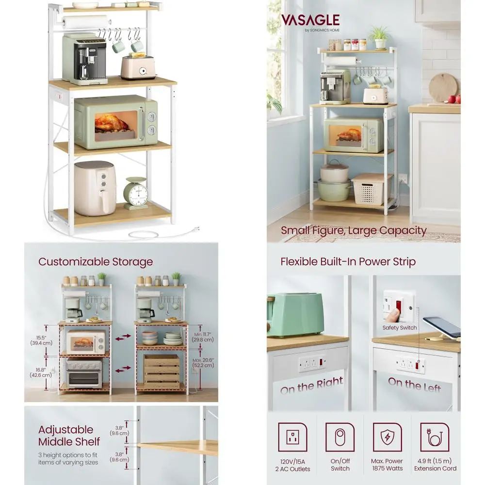 4-уровневая кухонная стойка-органайзер с розеткой, кофейным столиком, 8 крючками, подставкой для микроволновки, регулируемыми полками, цвета «Золотой дуб» и «Облачный белый»
4-уровневая кухонная стойка-органайзер с розеткой, кофейным столиком, 8 крючками, подставкой для микроволновки, регулируемыми полками, цвета «Золотой дуб» и «Облачный белый»