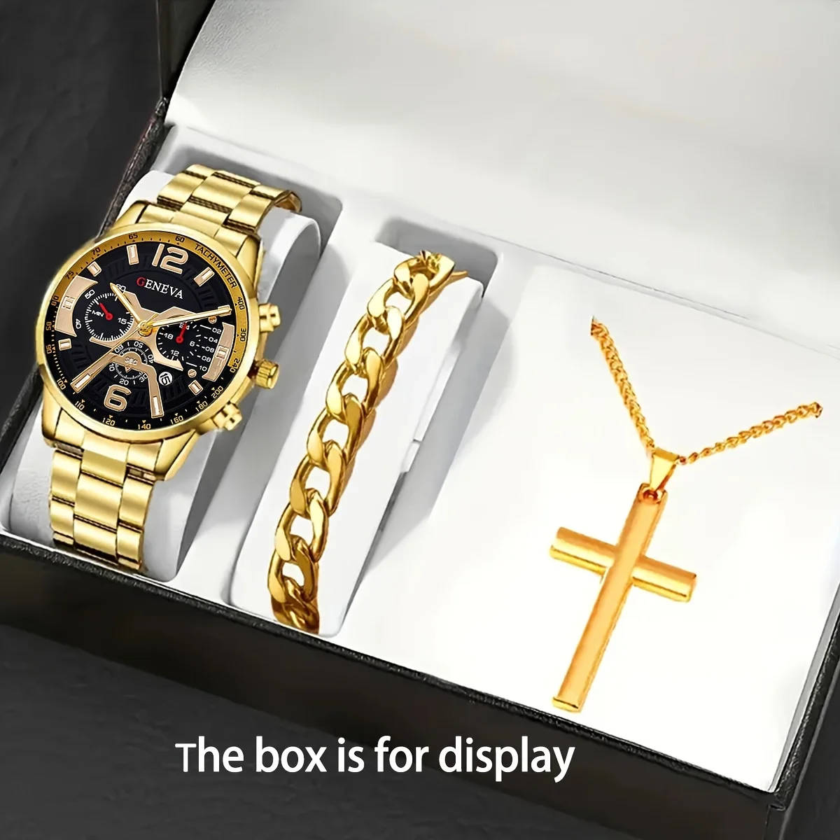 2/3pcs/set, Men's Golden Alloy Quartz Watch & Bracelet Watch & Bracelet & Necklace Set, Gift Choice
2/3pcs/set, Men's Golden Alloy Quartz Watch & Bracelet Watch & Bracelet & Necklace Set, Gift Choice