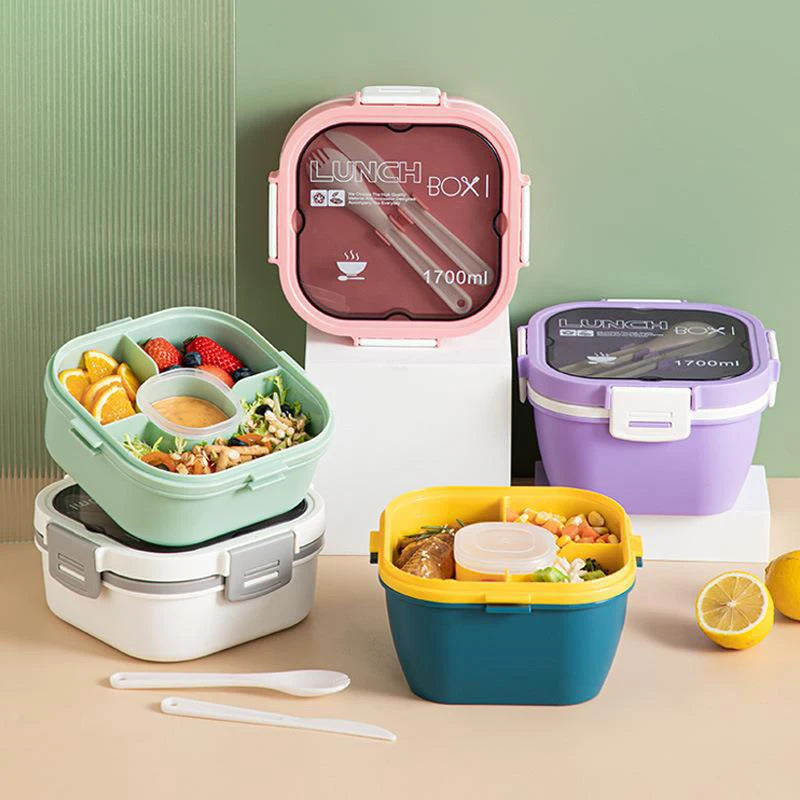 Двойная коробка для ланча Bento с салатницей, многоразовый герметичный контейнер для хранения еды большой вместимости с 4 ячейками, кухонный Органайзер
Двойная коробка для ланча Bento с салатницей, многоразовый герметичный контейнер для хранения еды большой вместимости с 4 ячейками, кухонный Органайзер