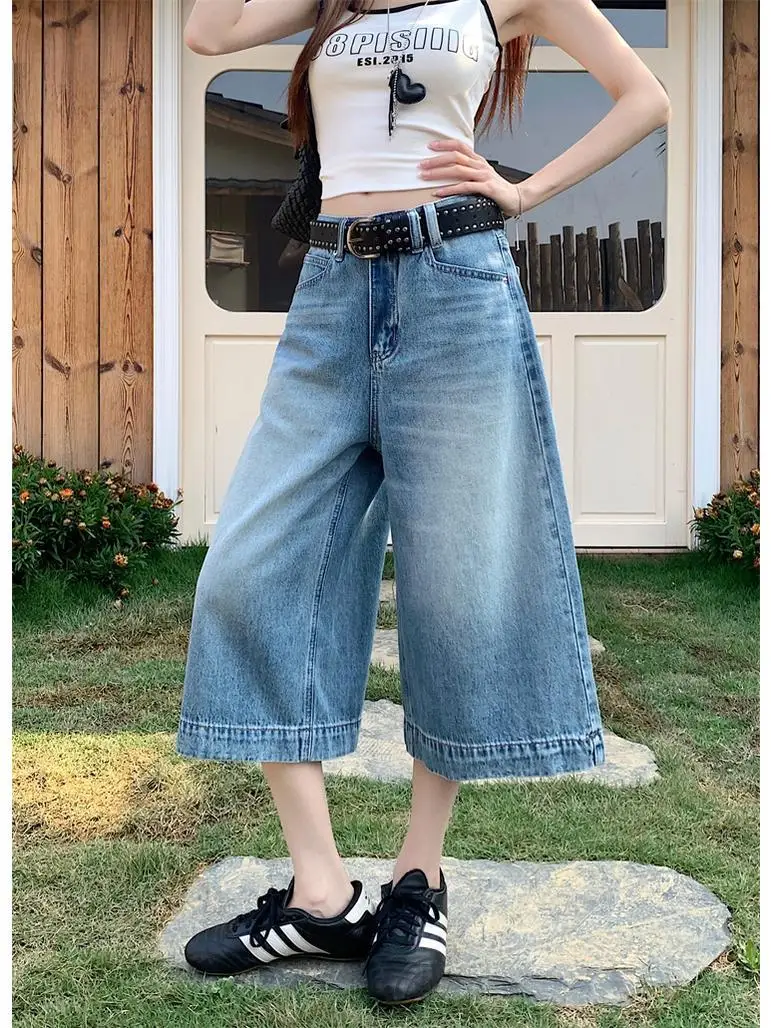 Retro American Washed Seven-Five Jeans Women Summer New High Waist Loose Match Straight Leg Wide Leg Mid-Pants Casual Denim
Retro American Washed Seven-Five Jeans Women Summer New High Waist Loose Match Straight Leg Wide Leg Mid-Pants Casual Denim
