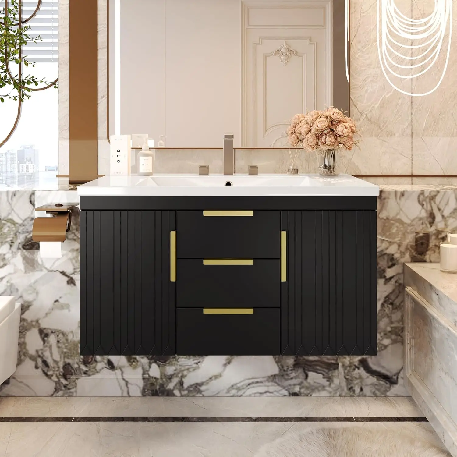 36in Wall Mount Bathroom Vanity Sink Cabinet 2 Door 2 Drawer Floating Storage Decor Line, Customized
36in Wall Mount Bathroom Vanity Sink Cabinet 2 Door 2 Drawer Floating Storage Decor Line, Customized