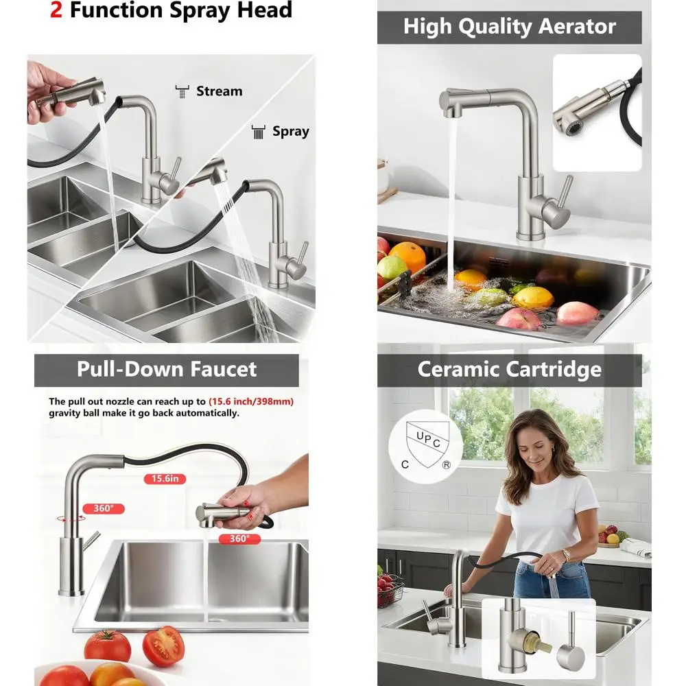 Modern Single Handle Pull-Out Spray Kitchen Laundry Utility Faucet with Brushed Nickel Finish
Modern Single Handle Pull-Out Spray Kitchen Laundry Utility Faucet with Brushed Nickel Finish