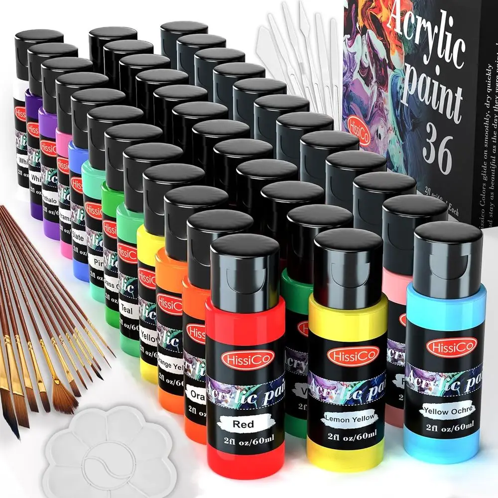 55PCS Acrylic Paint Set o 36 Col2l oz 60ml Bottles 12 Brushes,Non Toxic 36 ColAcrylic Paint No ading Rich Pigment or Kids Adults
55PCS Acrylic Paint Set o 36 Col2l oz 60ml Bottles 12 Brushes,Non Toxic 36 ColAcrylic Paint No ading Rich Pigment or Kids Adults