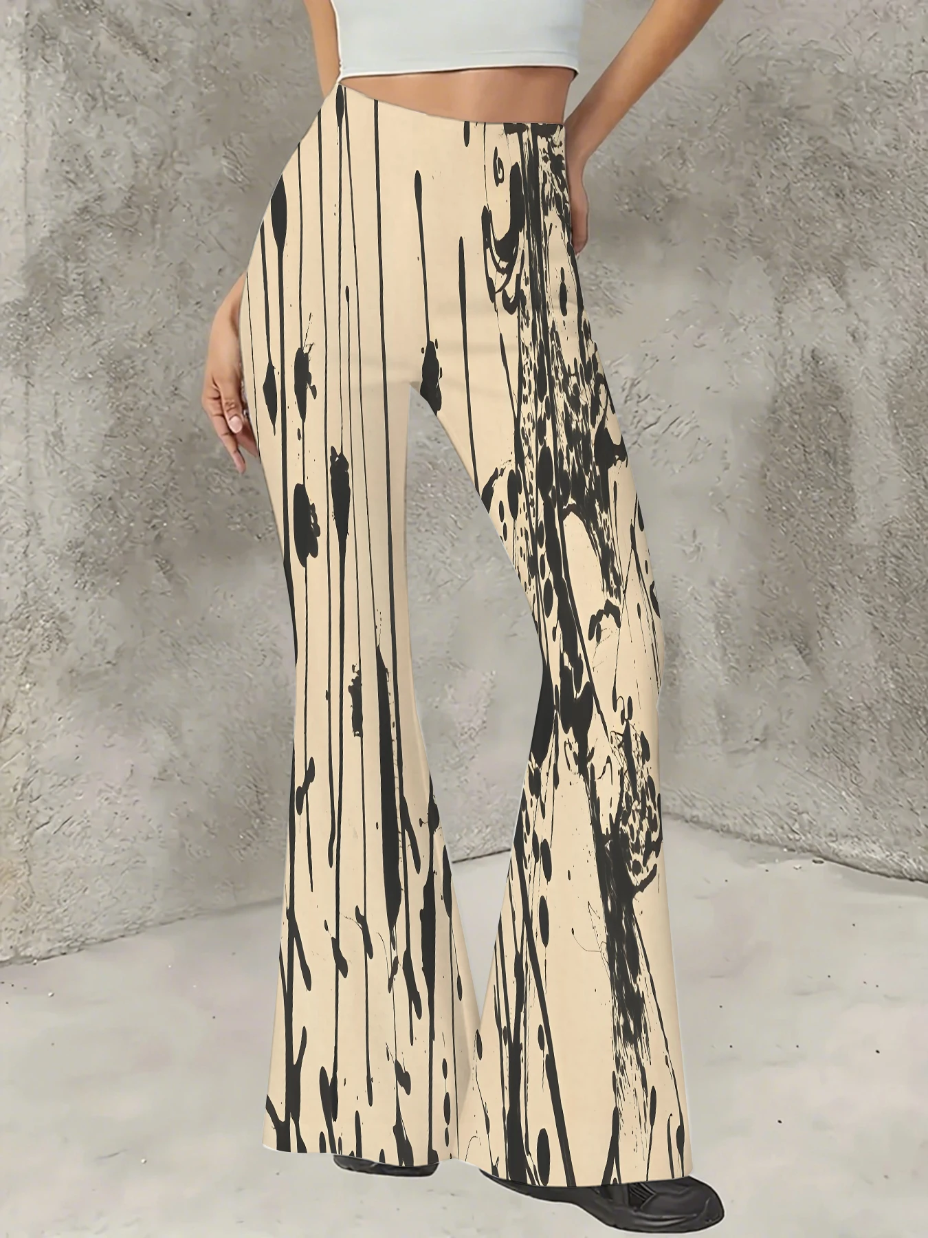 Women's Flared Pants Beige Black Ink Splash Print Trousers Stretchy Casual Bell Bottoms For Daily Streetwear
Women's Flared Pants Beige Black Ink Splash Print Trousers Stretchy Casual Bell Bottoms For Daily Streetwear