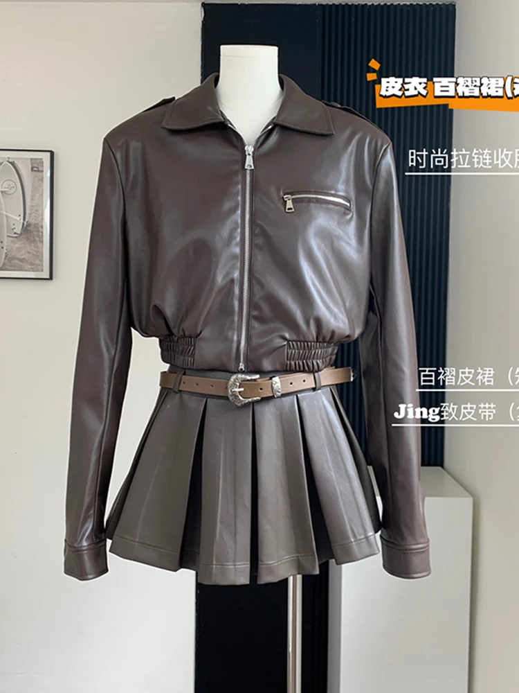 Formal Occasion Outfits 2 Piece Set Classical Solid Colors PU Jacket+Wrap Hip High Street Pleated Skirts Coquette Autumn Winter
Formal Occasion Outfits 2 Piece Set Classical Solid Colors PU Jacket+Wrap Hip High Street Pleated Skirts Coquette Autumn Winter