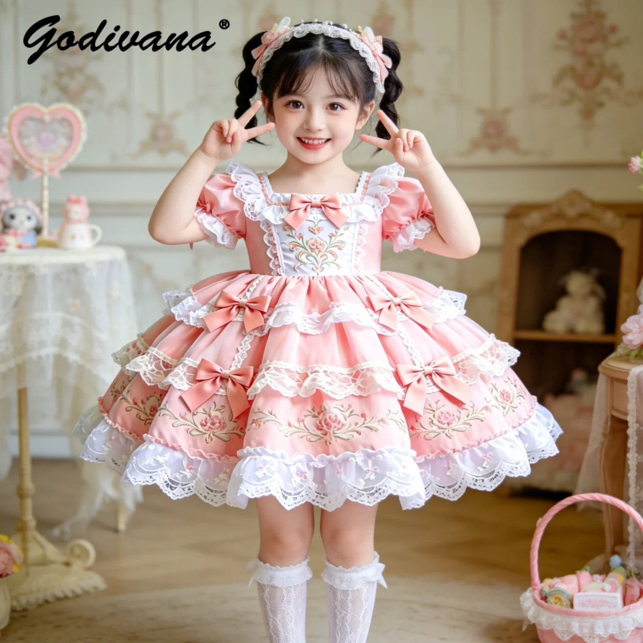 Sweet Baby Girls 2026 Summer New Pink Lolita Dress Kids Lace Trim Bow Heavy Embroidery Puffy Sleeve High End Birthday Party Gown
Sweet Baby Girls 2026 Summer New Pink Lolita Dress Kids Lace Trim Bow Heavy Embroidery Puffy Sleeve High End Birthday Party Gown