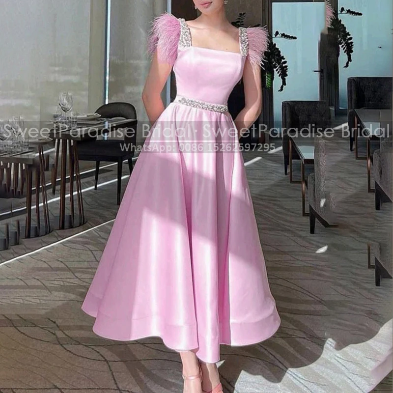 Pink A Line Mother of the Bride Dresses Beaded Feather Sleeves Customized Square Neck Ankle Length Evening Dress Party For Women
Pink A Line Mother of the Bride Dresses Beaded Feather Sleeves Customized Square Neck Ankle Length Evening Dress Party For Women