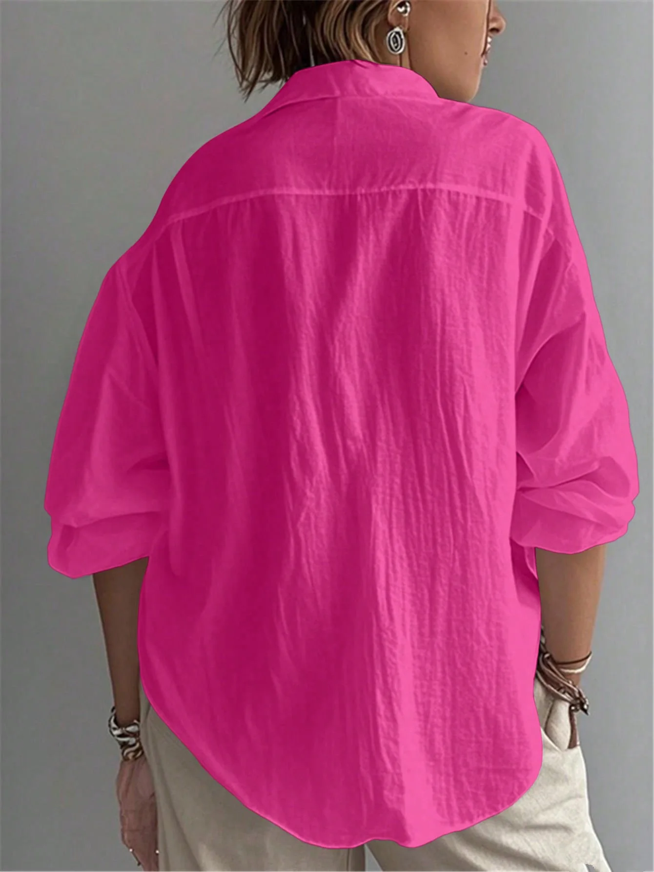Plus Size Women Solid Color Casual Bishop Sleeve Shirt With Collar Daily Button Up Spring
Plus Size Women Solid Color Casual Bishop Sleeve Shirt With Collar Daily Button Up Spring