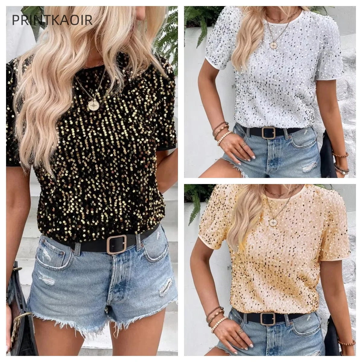 Europe And The United States Amazon New Explosive Commuter Loose Short Sleeve Bag Neck Round Neck Top Women's Sequin T-shirt
Europe And The United States Amazon New Explosive Commuter Loose Short Sleeve Bag Neck Round Neck Top Women's Sequin T-shirt
