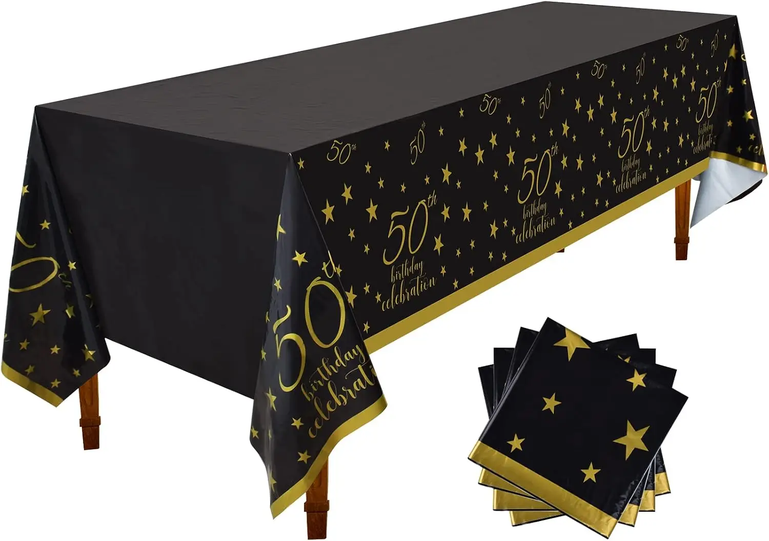 Gold Black 50th Birthday Disposable Tablecloth 4 Pack Waterproof Plastic Table Cover for Party Decorations
Gold Black 50th Birthday Disposable Tablecloth 4 Pack Waterproof Plastic Table Cover for Party Decorations