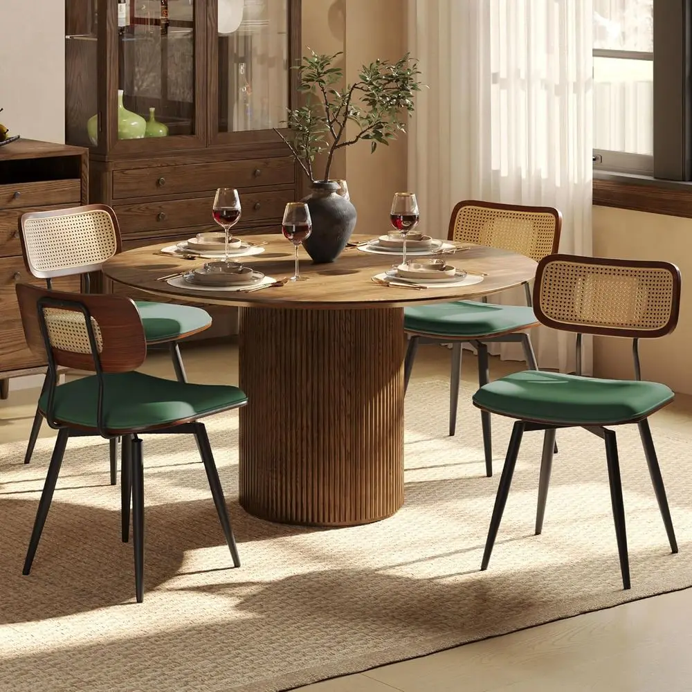 Set of 4 Green Rattan Swivel Dining Chairs with Leather, Ergonomic Design and Adjustable Height
Set of 4 Green Rattan Swivel Dining Chairs with Leather, Ergonomic Design and Adjustable Height