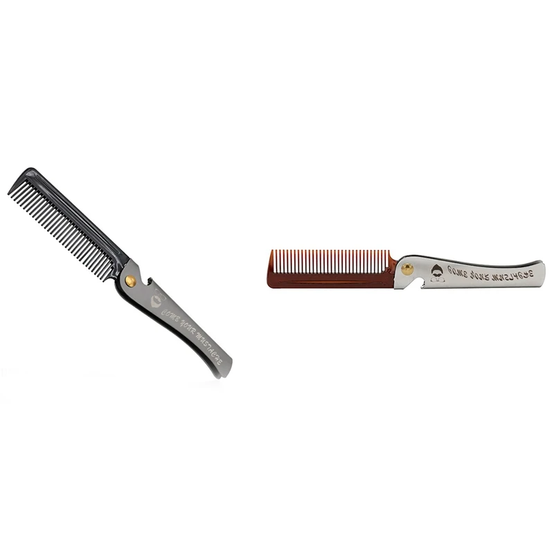 2 Pcs Men Folding Pocket Comb PP Teeth Detangling Hair Beard Comb Metal Handle Foldable Combing, Brown & Black
2 Pcs Men Folding Pocket Comb PP Teeth Detangling Hair Beard Comb Metal Handle Foldable Combing, Brown & Black