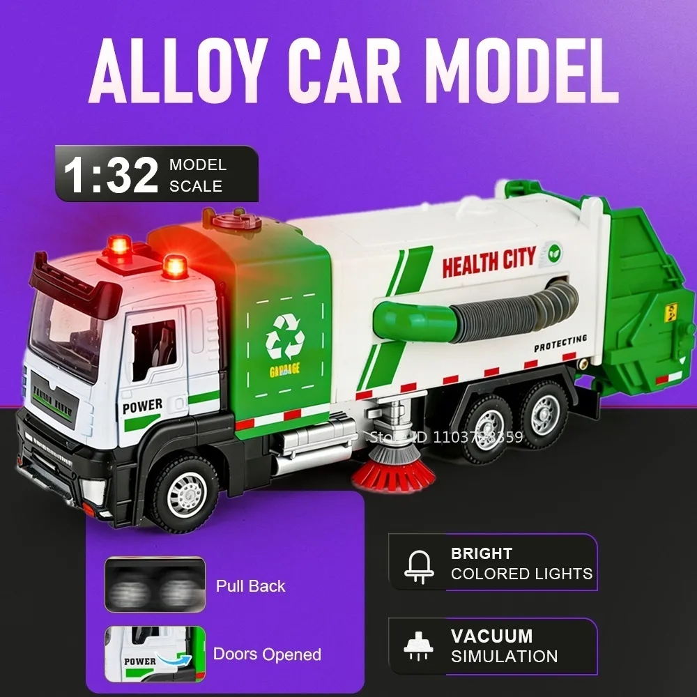 1:32 Vacuum Cleaning Car Garbage Truck Model Toys Alloy Diecast Miniature Engineering Vehicle Doors Opened Pull Back Kids Gifts
1:32 Vacuum Cleaning Car Garbage Truck Model Toys Alloy Diecast Miniature Engineering Vehicle Doors Opened Pull Back Kids Gifts