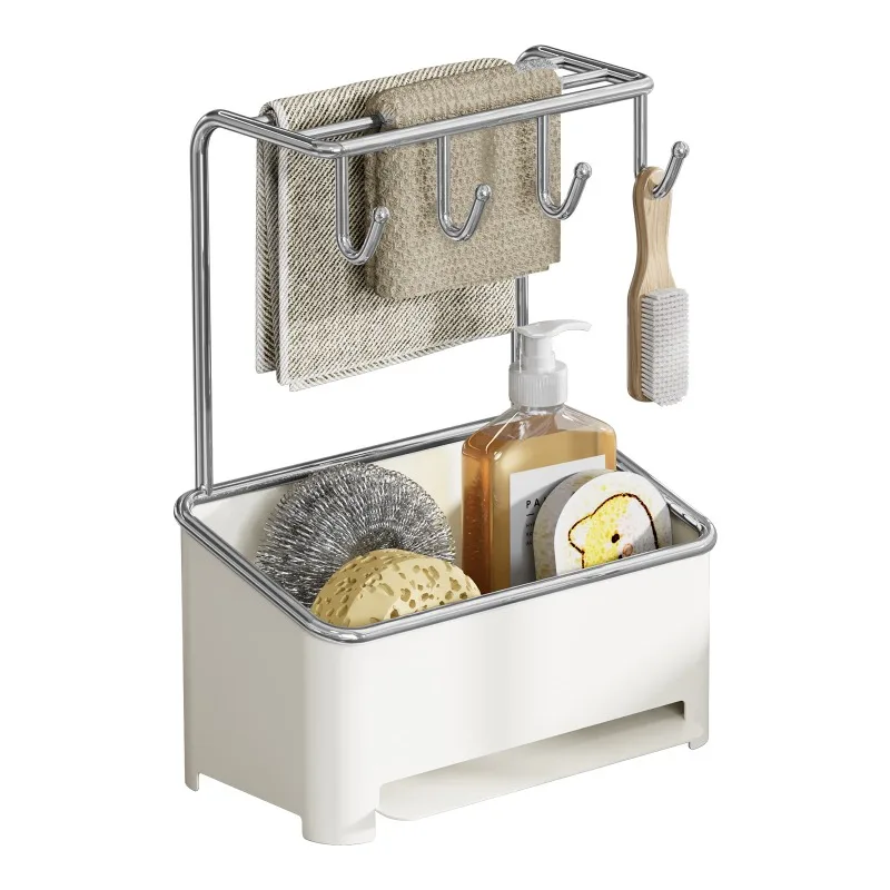 Kitchen rack, towel, next to sink, countertop, faucet, rag, storage rack.
Kitchen rack, towel, next to sink, countertop, faucet, rag, storage rack.
