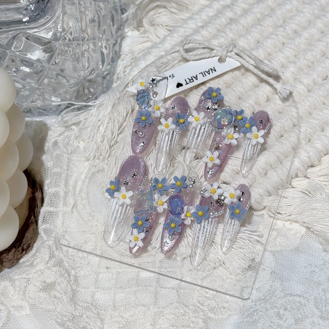 10pcs Handmade Press on Nails with Blue White Flowers Decor Fake Nails Wearable Full Cover Shiny French Cat Eye Press on Nails
10pcs Handmade Press on Nails with Blue White Flowers Decor Fake Nails Wearable Full Cover Shiny French Cat Eye Press on Nails
