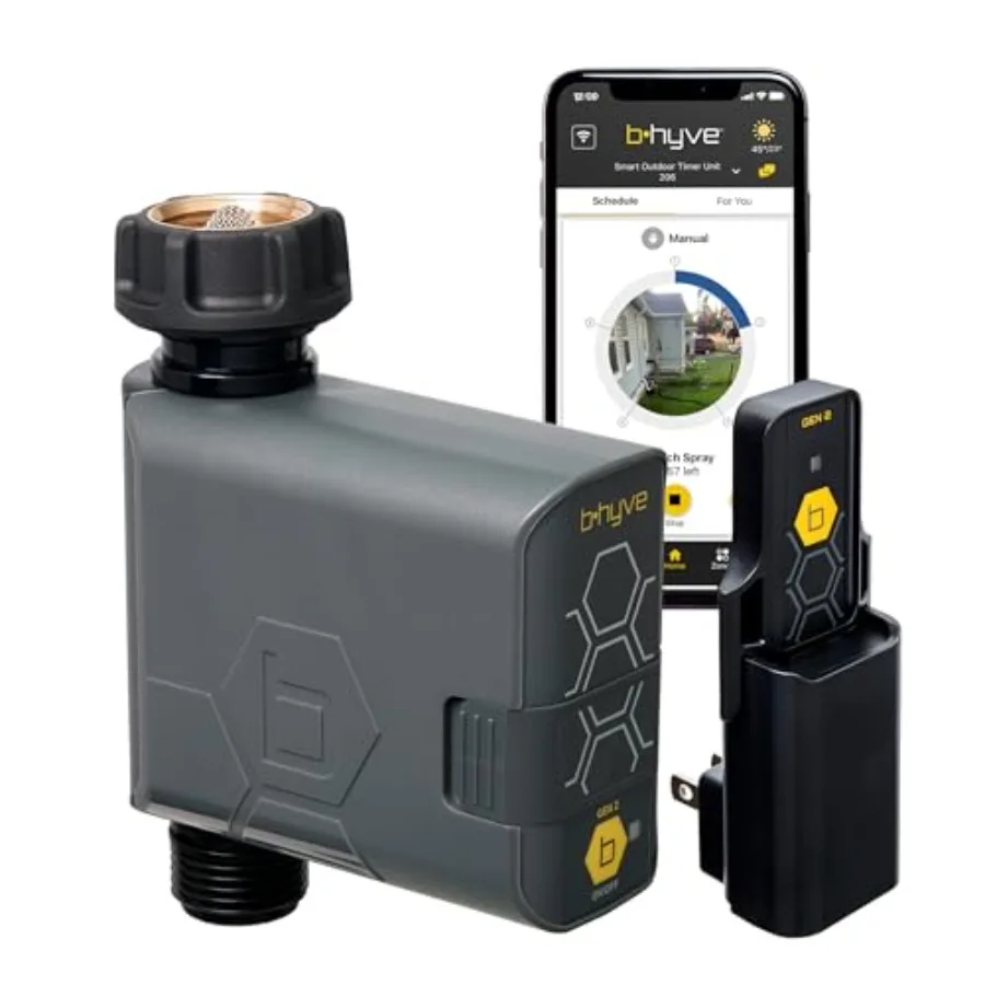 B-hyve Gen 2 Smart Hose Watering Timer with Wi-Fi Hub for outdoor use weatherproof ABS plastic black app-controlled AA battery
B-hyve Gen 2 Smart Hose Watering Timer with Wi-Fi Hub for outdoor use weatherproof ABS plastic black app-controlled AA battery