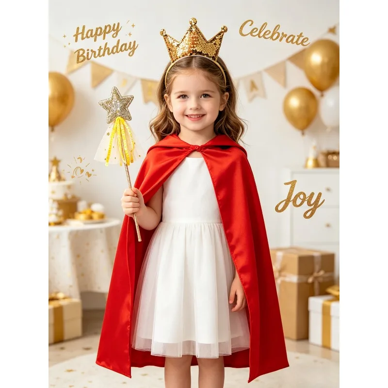 3Pcs Cape Set with Sequin Crown Headband and Star Wand for Birthday Party Carnival Cosplay Fancy Dress Up Themed Party Costume
3Pcs Cape Set with Sequin Crown Headband and Star Wand for Birthday Party Carnival Cosplay Fancy Dress Up Themed Party Costume