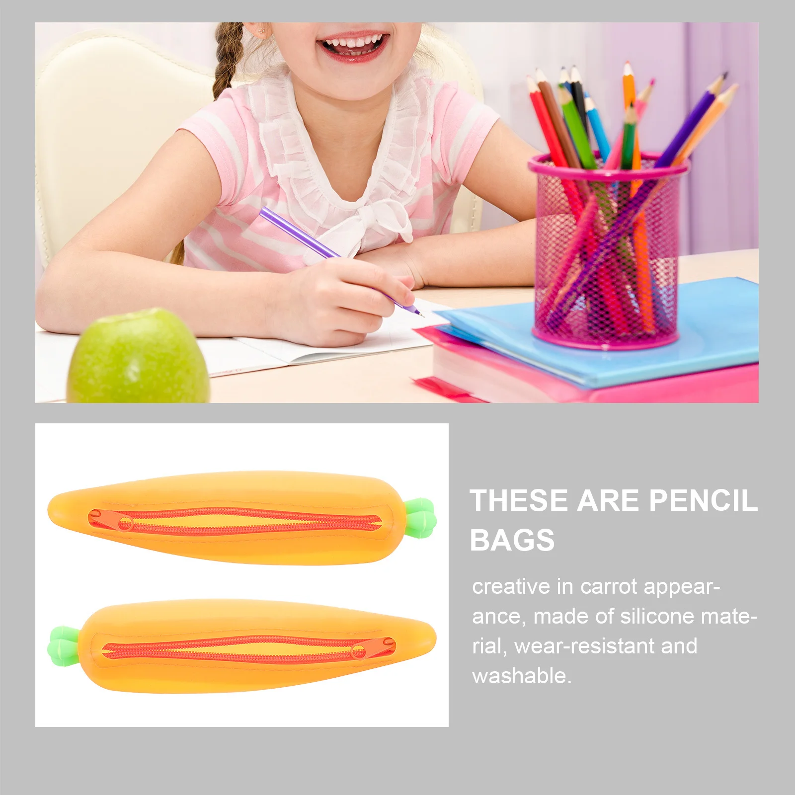 2Pcs Carrot Shaped Pencil Bag Silicone Material Wear Resistant Washable Smooth Zipper Portable Stationery Organizer for Pens
2Pcs Carrot Shaped Pencil Bag Silicone Material Wear Resistant Washable Smooth Zipper Portable Stationery Organizer for Pens