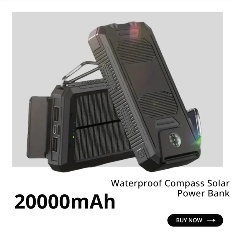 Waterproof Compass Solar Power Bank 20000mAh Large Capacity Portable Charger Exclusive for Mobile Phones
Waterproof Compass Solar Power Bank 20000mAh Large Capacity Portable Charger Exclusive for Mobile Phones