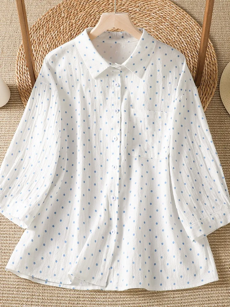 Summer Large Size Polka Dot Cotton Shirt Women's Loose Thin Seven Sleeve Open Cardigan Top Fashionable MM Outerwear
Summer Large Size Polka Dot Cotton Shirt Women's Loose Thin Seven Sleeve Open Cardigan Top Fashionable MM Outerwear