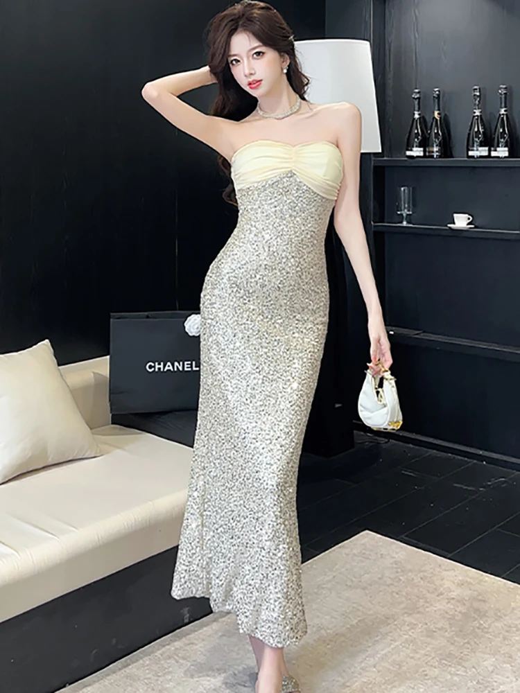 Summer New Sequins Patchwork Mesh Chest Wrapping Sexy Dress Women Elegant Luxury Evening Dress 2026 Korean Bodycon Festival Robe
Summer New Sequins Patchwork Mesh Chest Wrapping Sexy Dress Women Elegant Luxury Evening Dress 2026 Korean Bodycon Festival Robe
