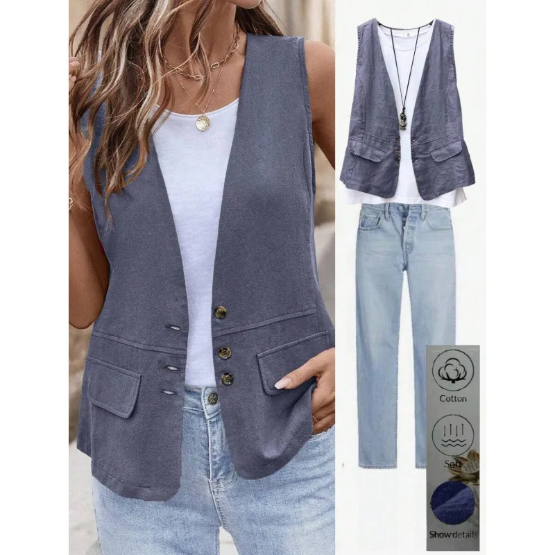 Women's Retro ket Decorated Vest Jaet Slim Fit V-Ne f Sve Outerwear for Middle-Aged And ly Ain Brand
Women's Retro ket Decorated Vest Jaet Slim Fit V-Ne f Sve Outerwear for Middle-Aged And ly Ain Brand