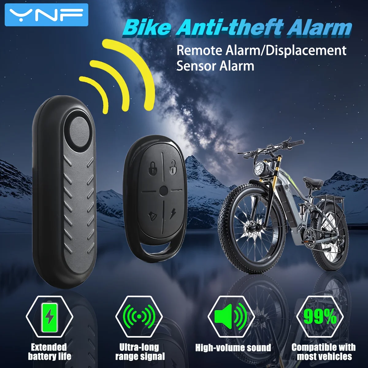 YNF High Volume 110dB Bike Anti-Theft Alarm, Vibration Sensitive Security Alarm with Handheld Remote Control
YNF High Volume 110dB Bike Anti-Theft Alarm, Vibration Sensitive Security Alarm with Handheld Remote Control
