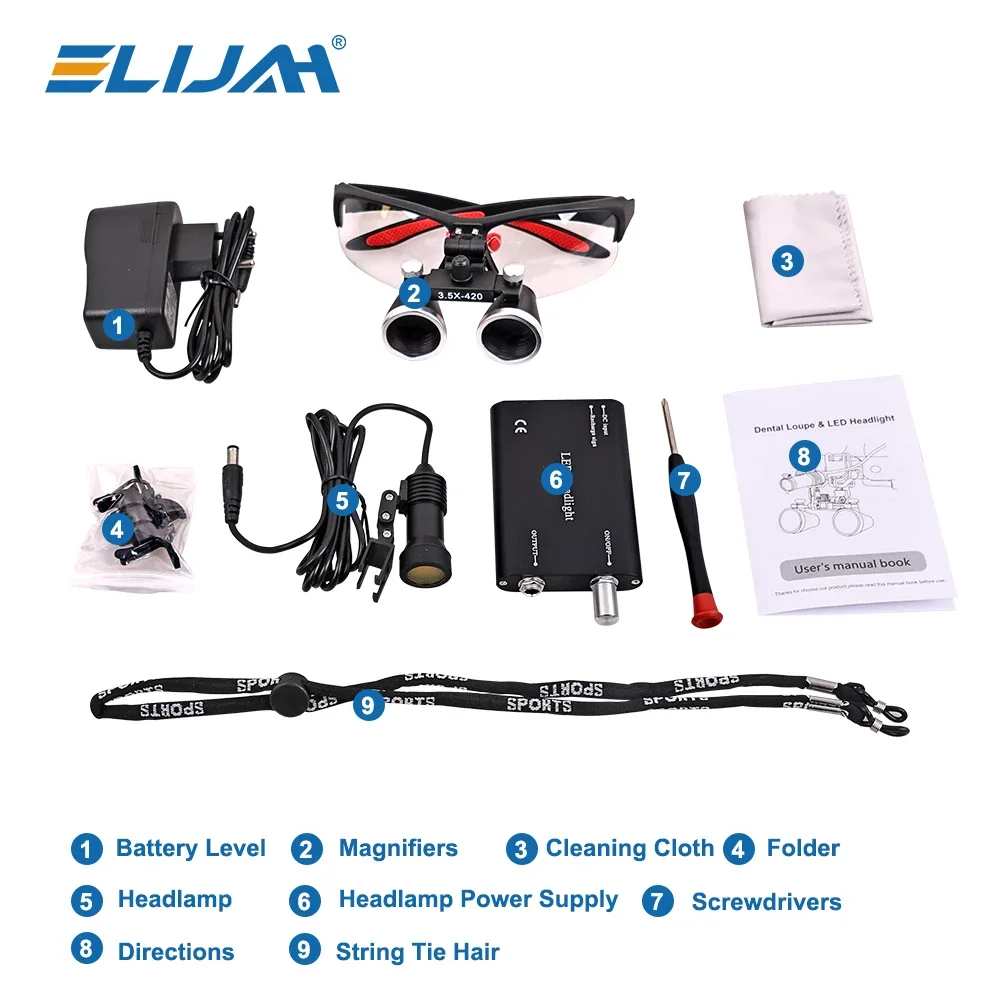 ELIJAH Dental Binocular Magnifier Rechargeable with 5W Spotlight Headlight 2.5X 3.5X Optical Loupes Dentistry Surgical Tools
ELIJAH Dental Binocular Magnifier Rechargeable with 5W Spotlight Headlight 2.5X 3.5X Optical Loupes Dentistry Surgical Tools