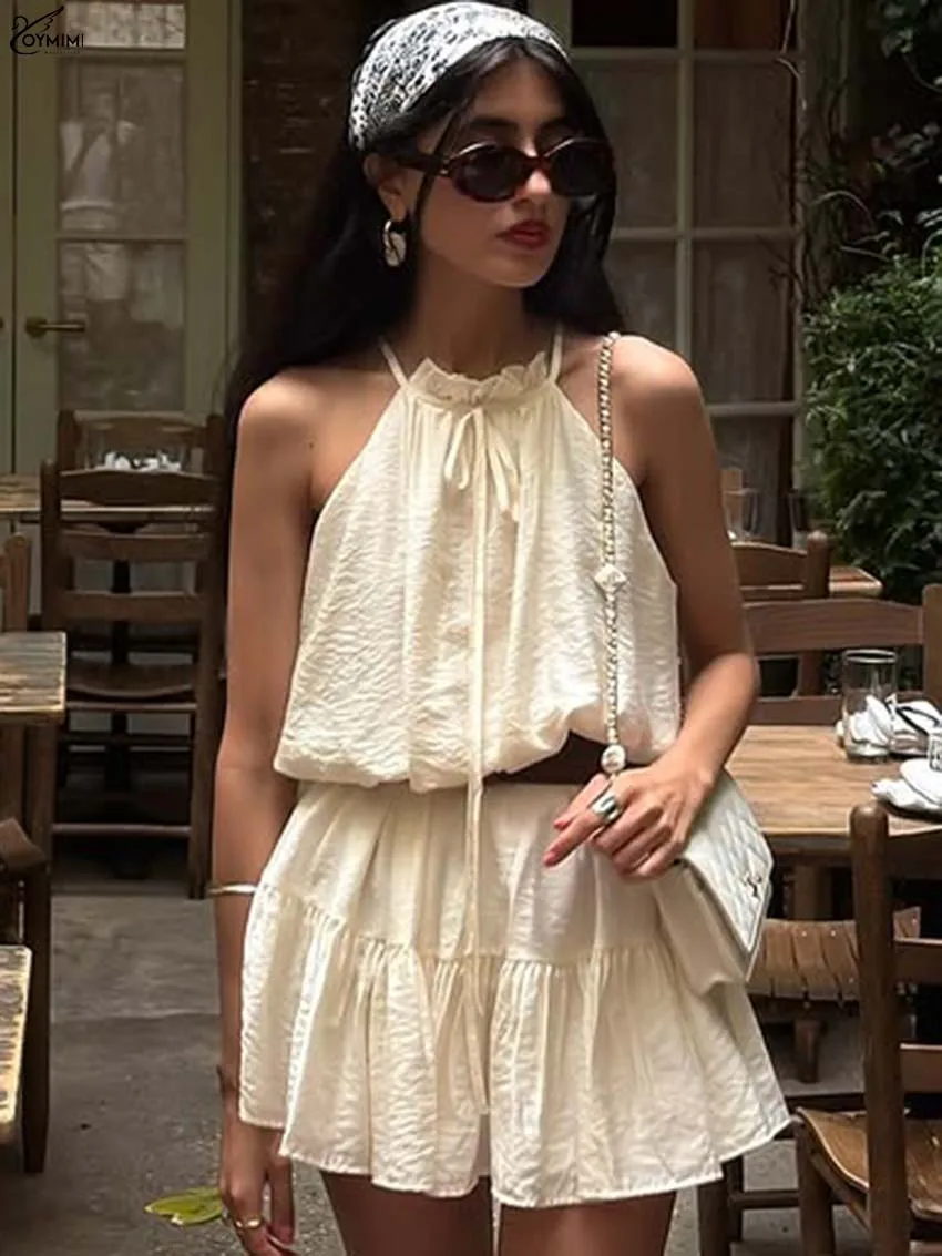 Oymimi Casual Beige Loose Womens Dresses Fashion Lace-Up Sleeveless Open Back Dresses Autumn High Waisted Pleated Mini Dress 
Oymimi Casual Beige Loose Womens Dresses Fashion Lace-Up Sleeveless Open Back Dresses Autumn High Waisted Pleated Mini Dress