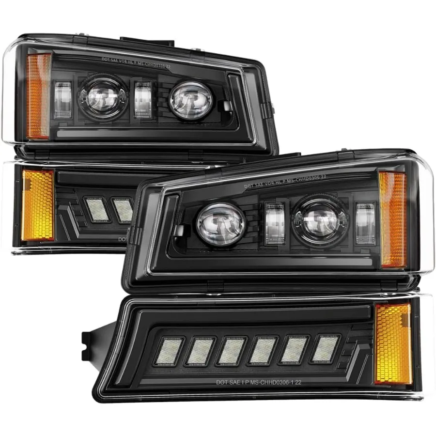 Светодиодные фары в сборе, одобренные DOT, с указателем поворота, высоким и низким запечатанным светом, совместимые с Chevy Silverado Avalanche 03-06 — 4 шт.
Светодиодные фары в сборе, одобренные DOT, с указателем поворота, высоким и низким запечатанным светом, совместимые с Chevy Silverado Avalanche 03-06 — 4 шт.