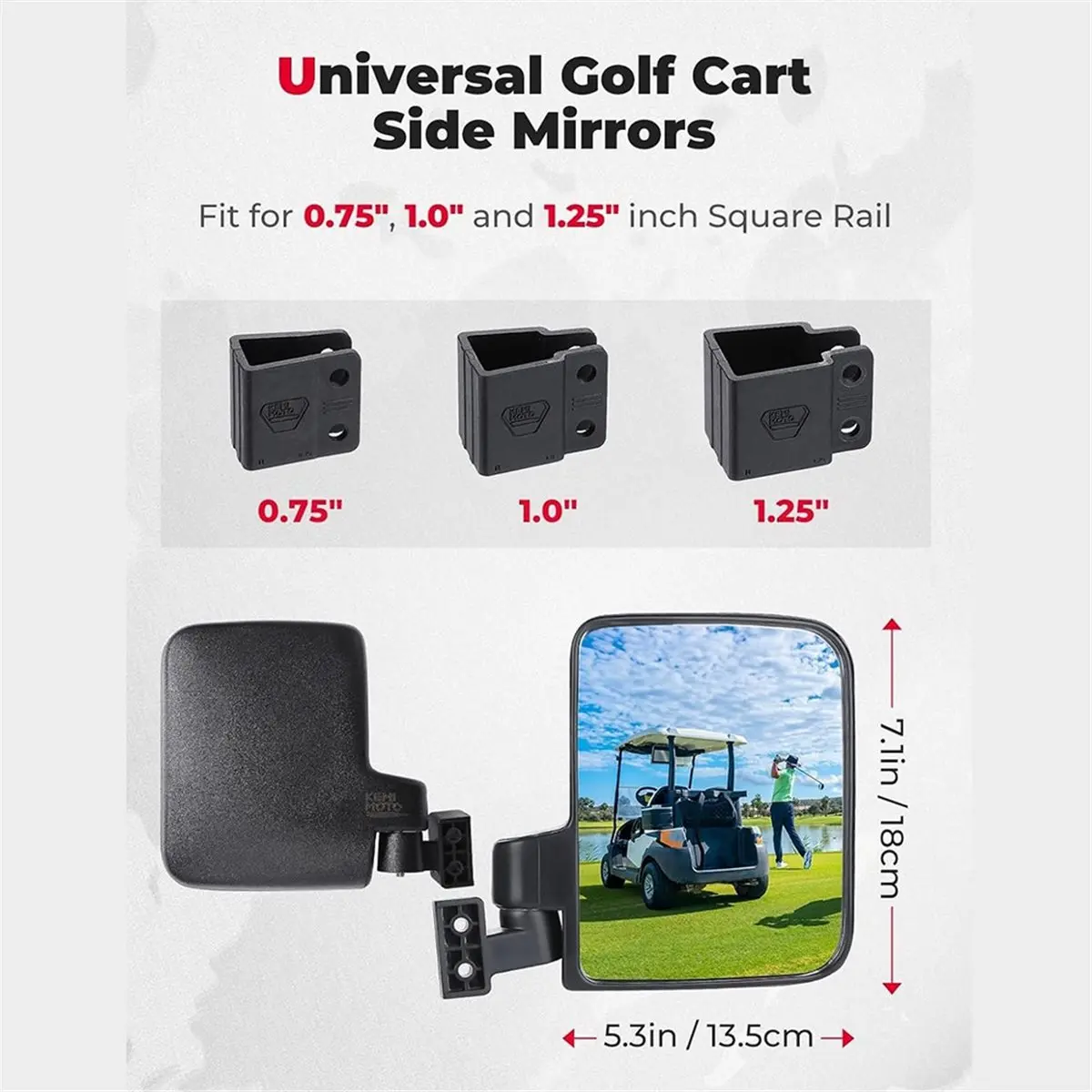 ABXY No Drilling Golf Cart Side Mirrors, Universal Rear View Mirror for 0.75"-1.25" Square Rail, Folding Design
ABXY No Drilling Golf Cart Side Mirrors, Universal Rear View Mirror for 0.75"-1.25" Square Rail, Folding Design