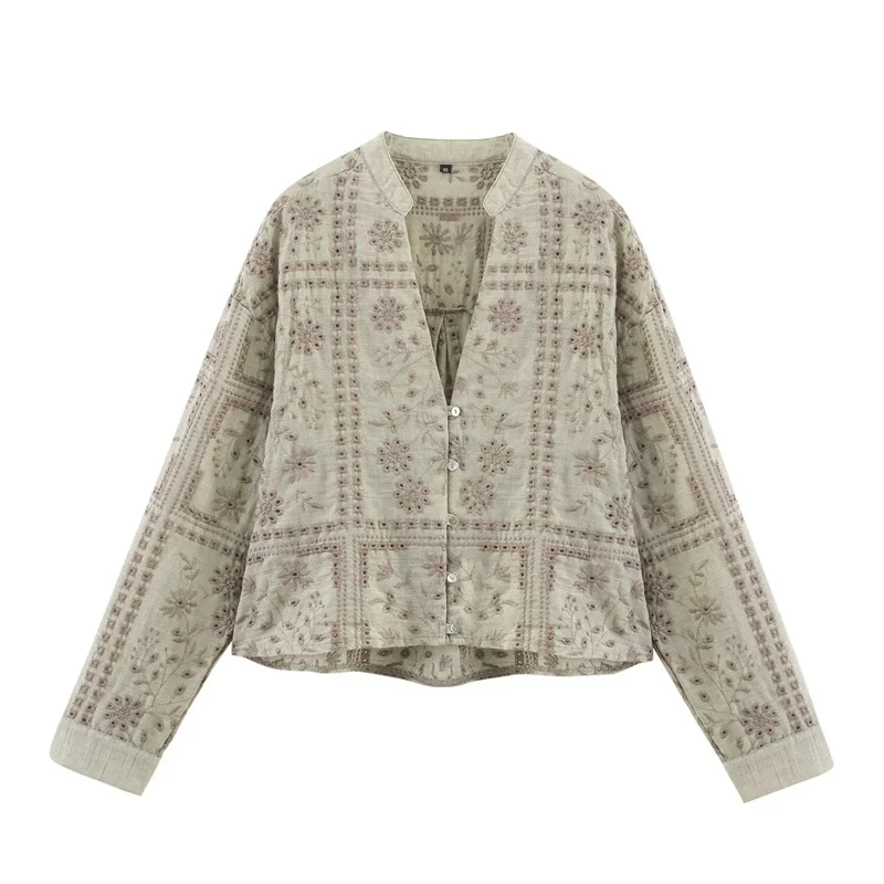 Summer Women's Hollow Embroidery Casual V-neck Shirt Top 2026 New Fashionable Long Sleeved Single Breasted Loose Blouses
Summer Women's Hollow Embroidery Casual V-neck Shirt Top 2026 New Fashionable Long Sleeved Single Breasted Loose Blouses