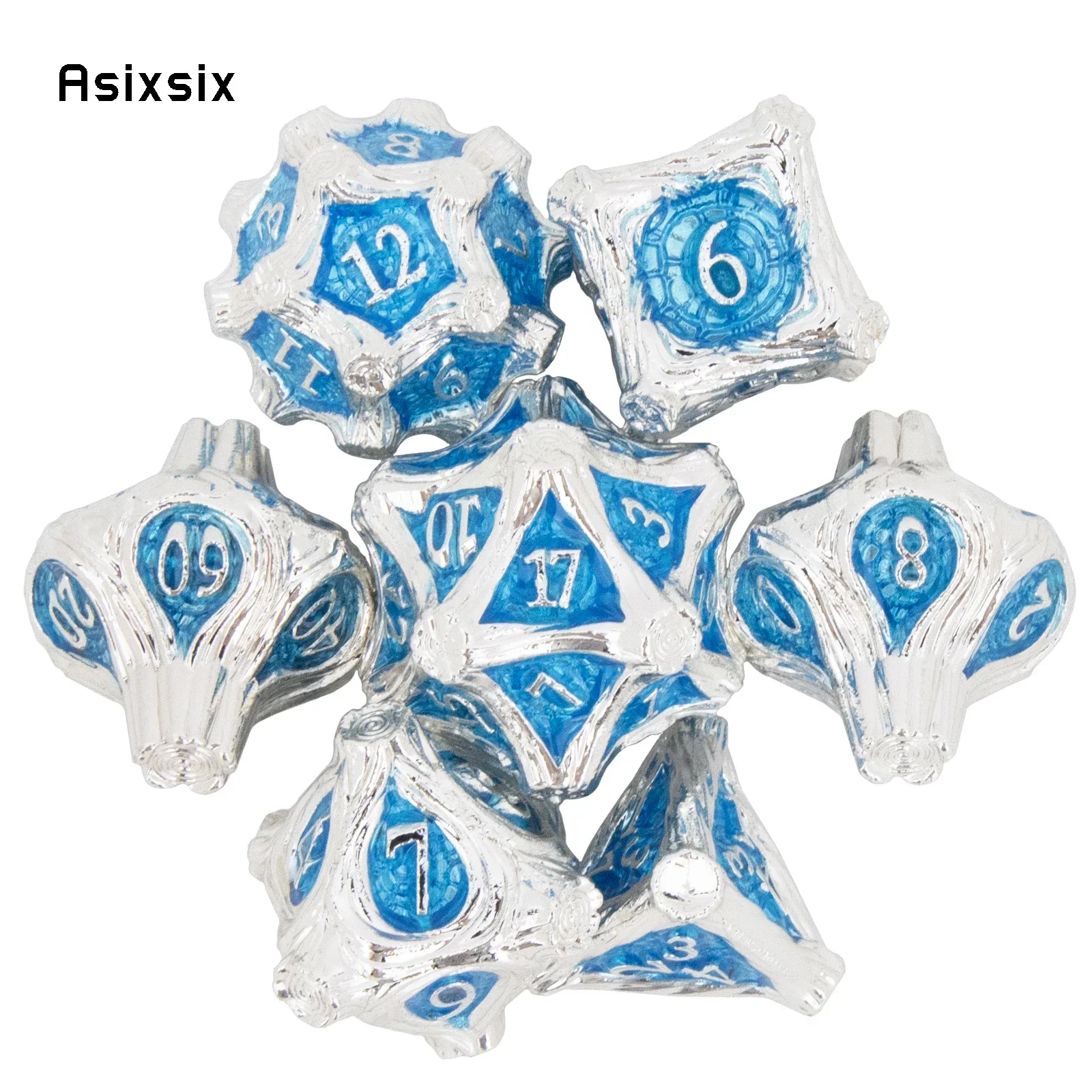 7 Pcs White BlueTree Stump Root Metal Dice Solid Metal Polyhedral Dice Set Suitable for Role-Playing RPG Board Game Gift
7 Pcs White BlueTree Stump Root Metal Dice Solid Metal Polyhedral Dice Set Suitable for Role-Playing RPG Board Game Gift
