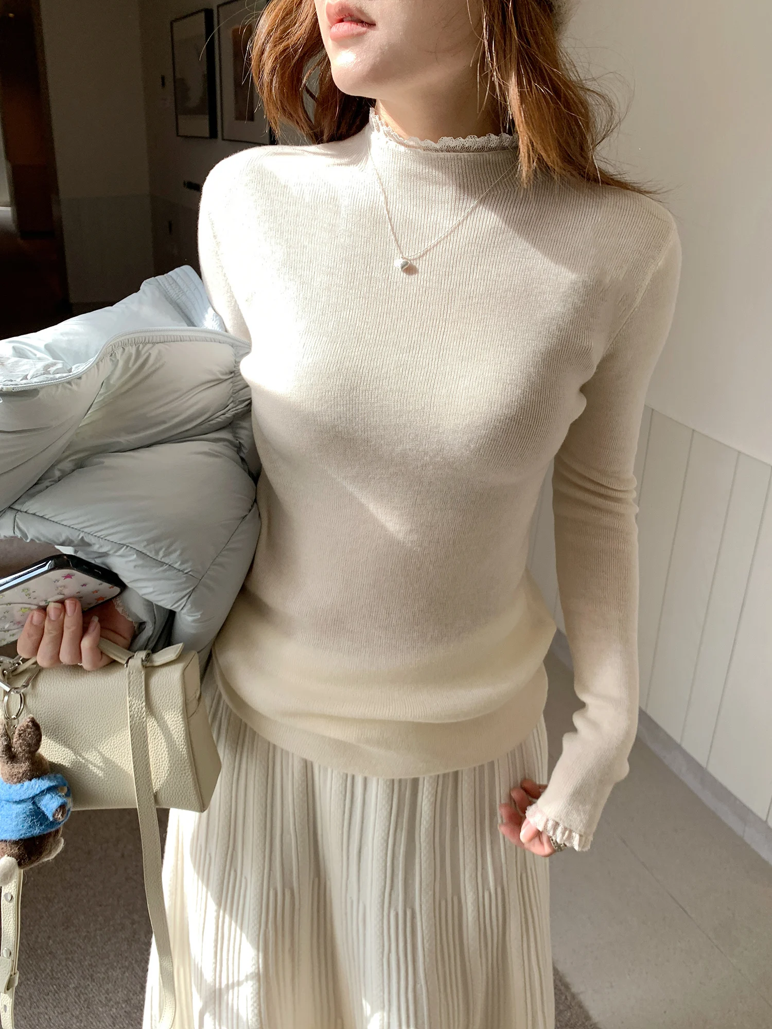 Женский вязаный шерстяной свитер XierZ с длинным рукавом, кружевной отделкой, персикового цвета, базовый слой, приталенный крой, для повседневной носки
Женский вязаный шерстяной свитер XierZ с длинным рукавом, кружевной отделкой, персикового цвета, базовый слой, приталенный крой, для повседневной носки