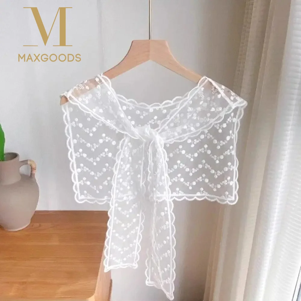 French Hollow Out Lace Shawl Scarf Floral Embroidery White Lace Fake Collar Breathable Shirt Wrap Women
French Hollow Out Lace Shawl Scarf Floral Embroidery White Lace Fake Collar Breathable Shirt Wrap Women
