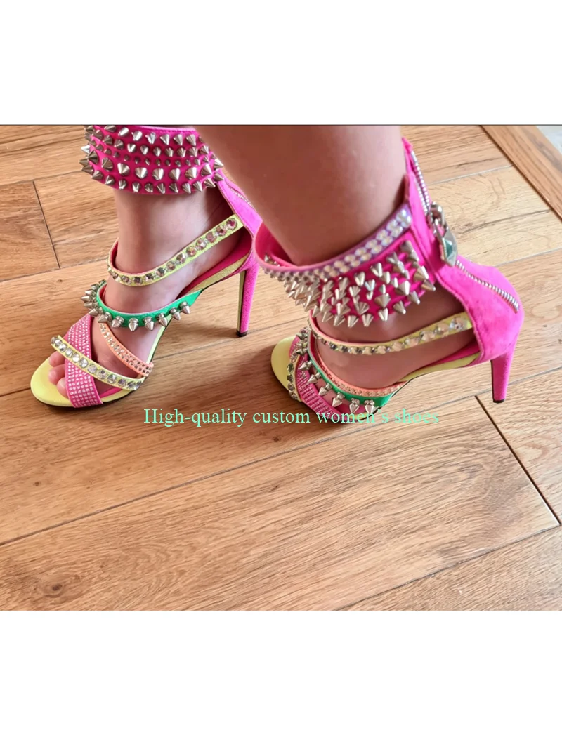 Toe Rainbow Color-Blocked Style Women's Summer Boots Rivet Ankle Thin Strap Combination Stilettos High Heel Luxury Sandals
Toe Rainbow Color-Blocked Style Women's Summer Boots Rivet Ankle Thin Strap Combination Stilettos High Heel Luxury Sandals