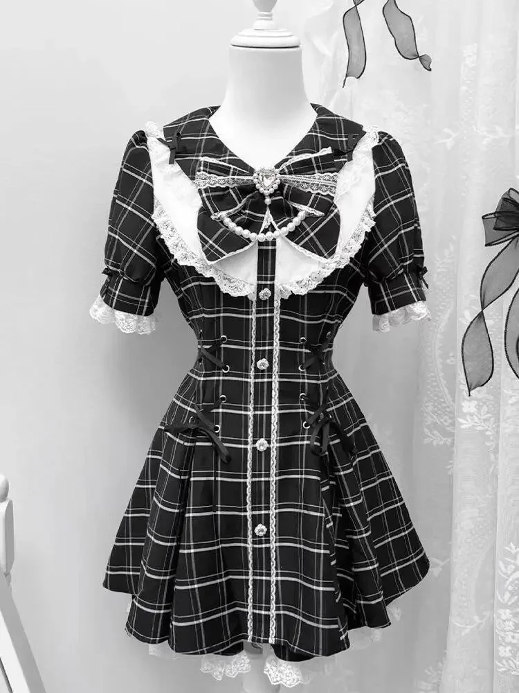 Summer French Elegant Vintage Women Fitted Plaid Design Mini Dresses + Bow Japanese Lolita Female Preppy Style Birthday Outfits
Summer French Elegant Vintage Women Fitted Plaid Design Mini Dresses + Bow Japanese Lolita Female Preppy Style Birthday Outfits