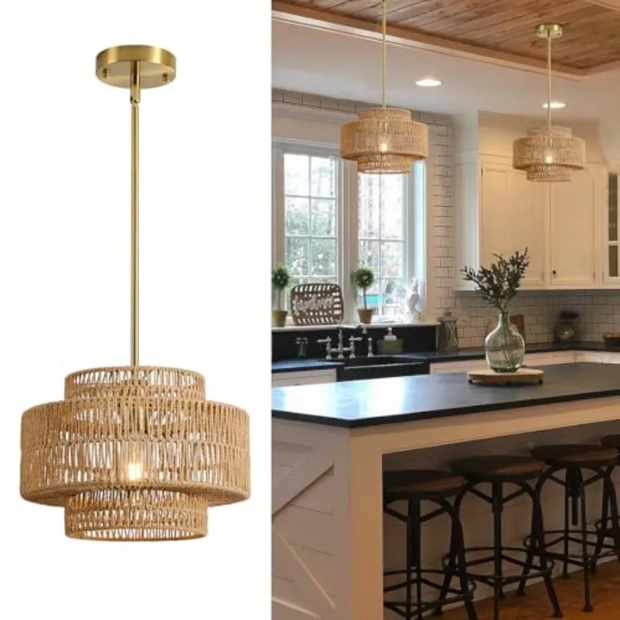 12.4" Boho Rattan Chandelier Light Fixture 1-Light Hand Woven Pendant Light Fixture Farmhouse Rustic Hanging Lamp for Kitchen I
12.4" Boho Rattan Chandelier Light Fixture 1-Light Hand Woven Pendant Light Fixture Farmhouse Rustic Hanging Lamp for Kitchen I