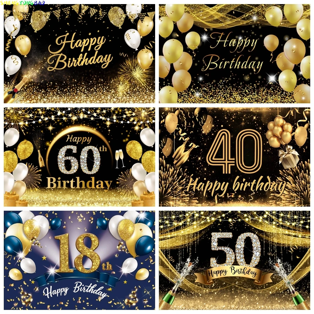 Happy Birthday Backdrop for Photography Black Gold Glitter Balloon Baby Adult Birthday Party Photographic Background Decor Photo
Happy Birthday Backdrop for Photography Black Gold Glitter Balloon Baby Adult Birthday Party Photographic Background Decor Photo