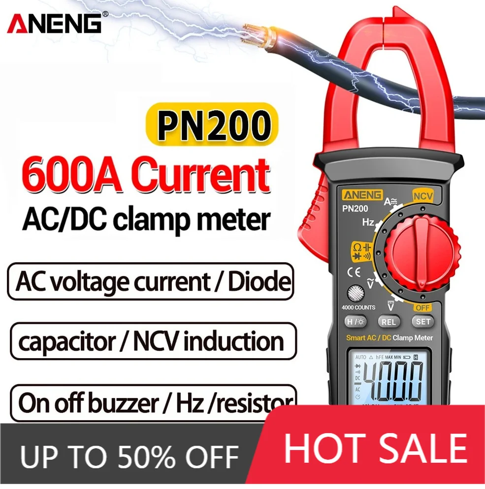 ANENG PN200 Digital Clamp Meter DC/AC 600A Current 4000 Counts Multimeter Ammeter Voltage Tester Car Hz Capacitance NCV Ohm Test
ANENG PN200 Digital Clamp Meter DC/AC 600A Current 4000 Counts Multimeter Ammeter Voltage Tester Car Hz Capacitance NCV Ohm Test