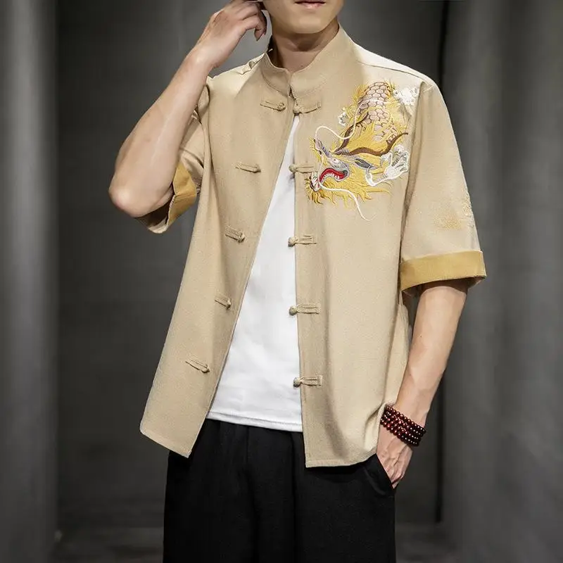Men's Mid-Button Dragon Embroidered Short Sweater Shirt Other Style Short Sleeve Other Material 100% Cotton Resistant to Defo...
Men's Mid-Button Dragon Embroidered Short Sweater Shirt Other Style Short Sleeve Other Material 100% Cotton Resistant to Defo...