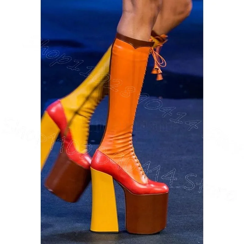 Multi Colors Cross Tied Super High Platform Boots Side Zipper Women Shoes Chunky High Heel Party Runway 2025 Zapatos Para Mujere 
Multi Colors Cross Tied Super High Platform Boots Side Zipper Women Shoes Chunky High Heel Party Runway 2025 Zapatos Para Mujere