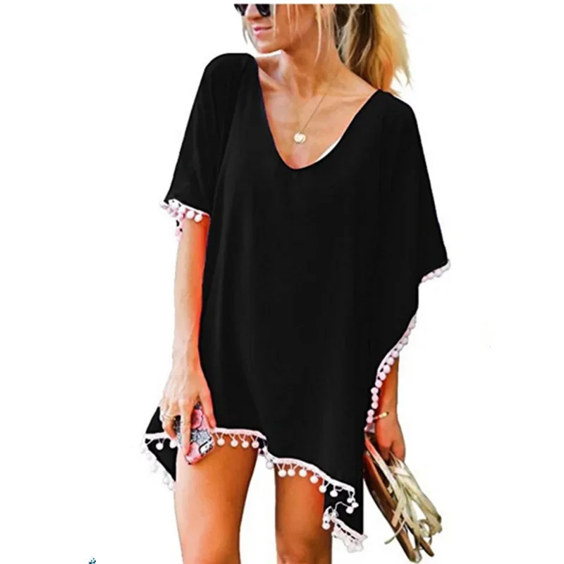 2025 Spring Summer Seaside Holiday Beach Blouse Casual Breathable Solid Color Chiffon Fringed Women Beach Skirt Blouse Black
2025 Spring Summer Seaside Holiday Beach Blouse Casual Breathable Solid Color Chiffon Fringed Women Beach Skirt Blouse Black
