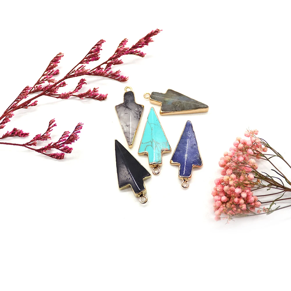 Natural Stone Lapis Lazuli Turquoise Polished Arrow-Shaped Edged Single-Hole Electroplated Pendant Handmade Accessory Earrings
Natural Stone Lapis Lazuli Turquoise Polished Arrow-Shaped Edged Single-Hole Electroplated Pendant Handmade Accessory Earrings