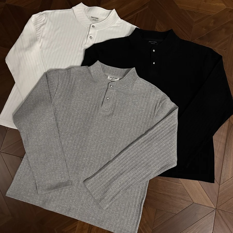 Spar Button Henry Neck Long Sleeve T-Shirt Men's 2026 Spring and Autumn Shoulder Textured Striped Sweater
Spar Button Henry Neck Long Sleeve T-Shirt Men's 2026 Spring and Autumn Shoulder Textured Striped Sweater