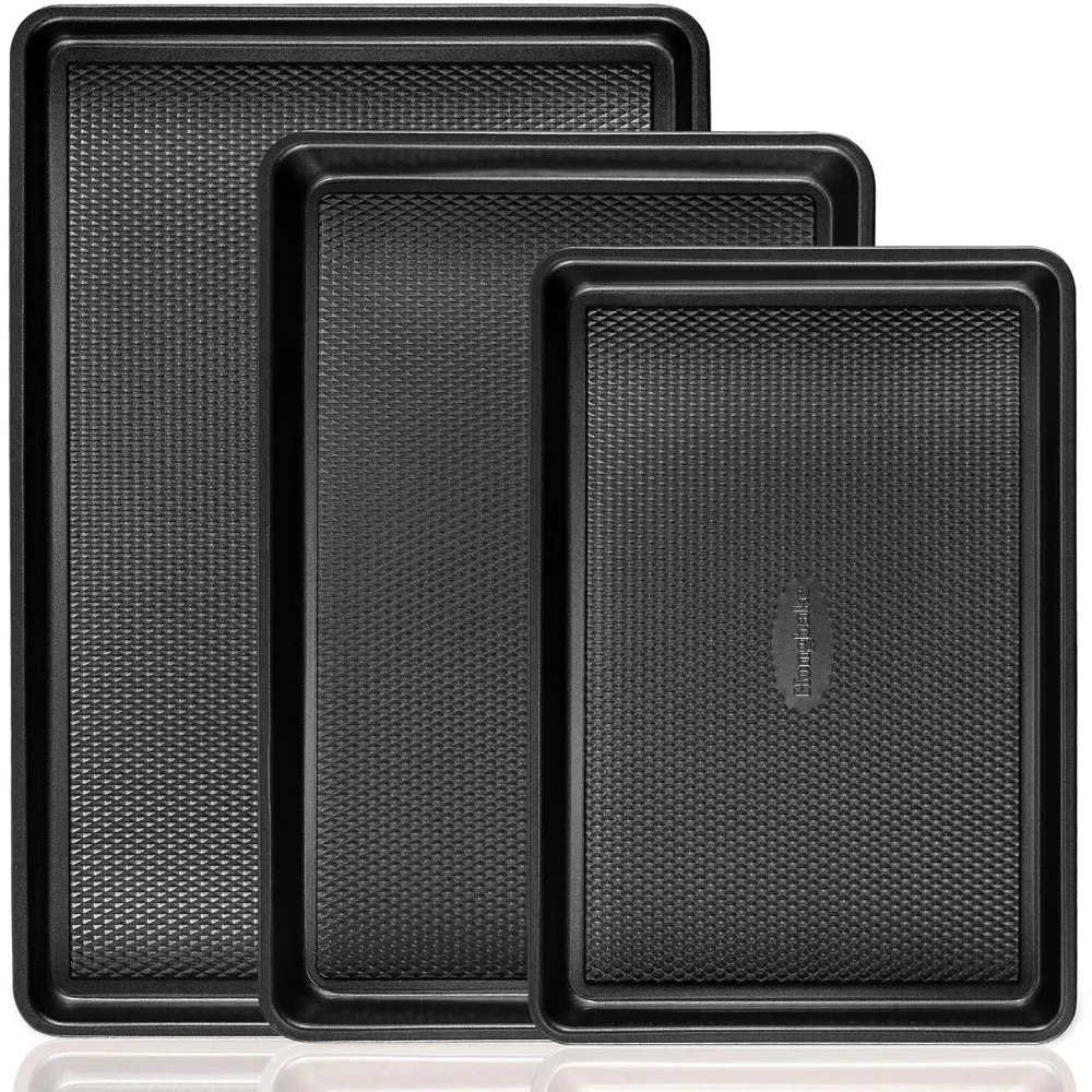 3-Piece Nonstick Baking Sheet Set with Diamond Texture, 57% Thicker Carbon Steel for Even Heat Distribution, Dark Grey
3-Piece Nonstick Baking Sheet Set with Diamond Texture, 57% Thicker Carbon Steel for Even Heat Distribution, Dark Grey