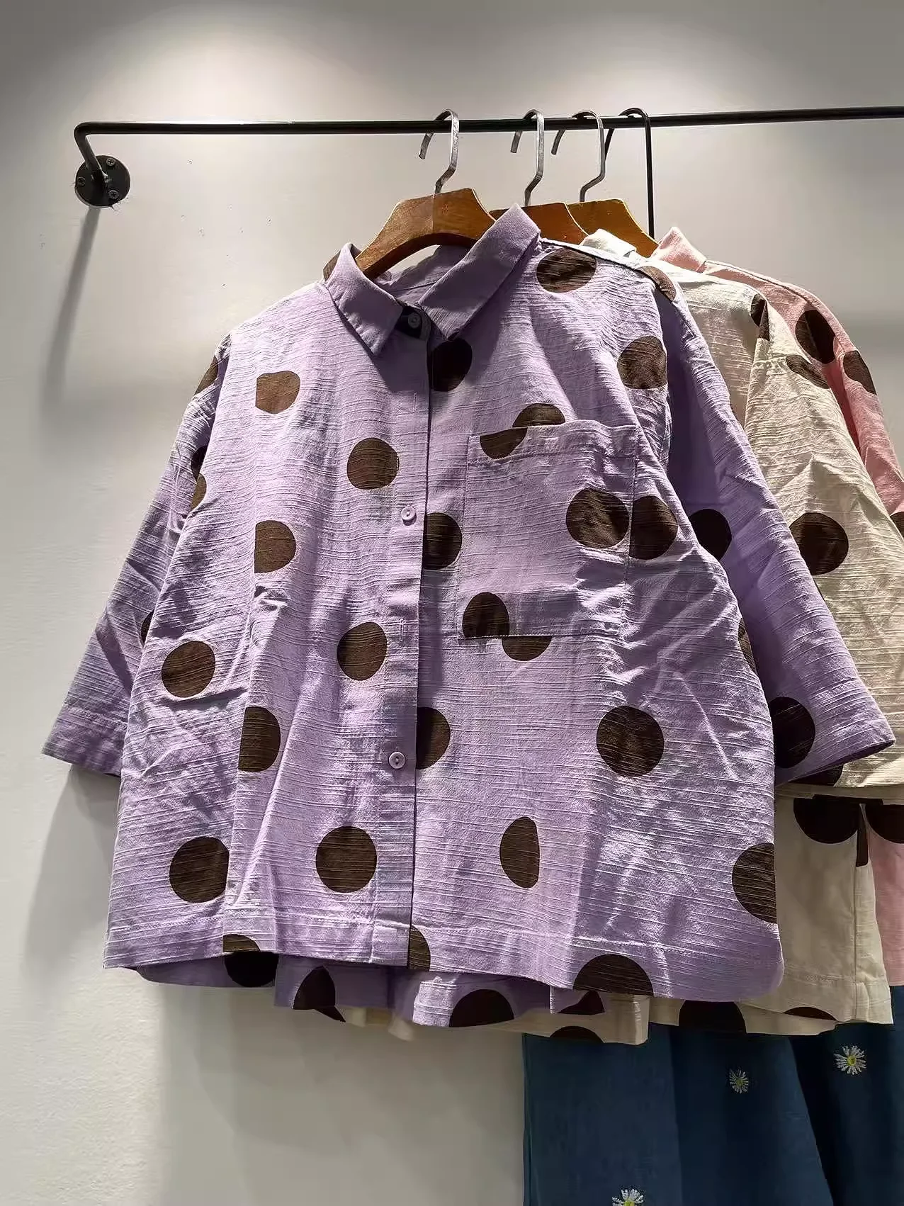 Bust 118cm cotton beige pink purple polka dot print shirts and blouses for women Japanese style harajuku fashion large size tops
Bust 118cm cotton beige pink purple polka dot print shirts and blouses for women Japanese style harajuku fashion large size tops